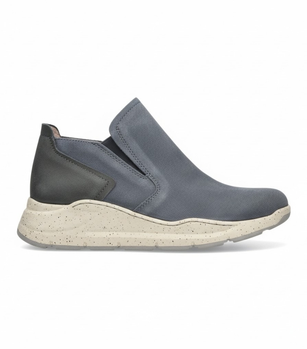Bionica Women's Slip-On Ankle Boot in Slate Blue and Charcoal